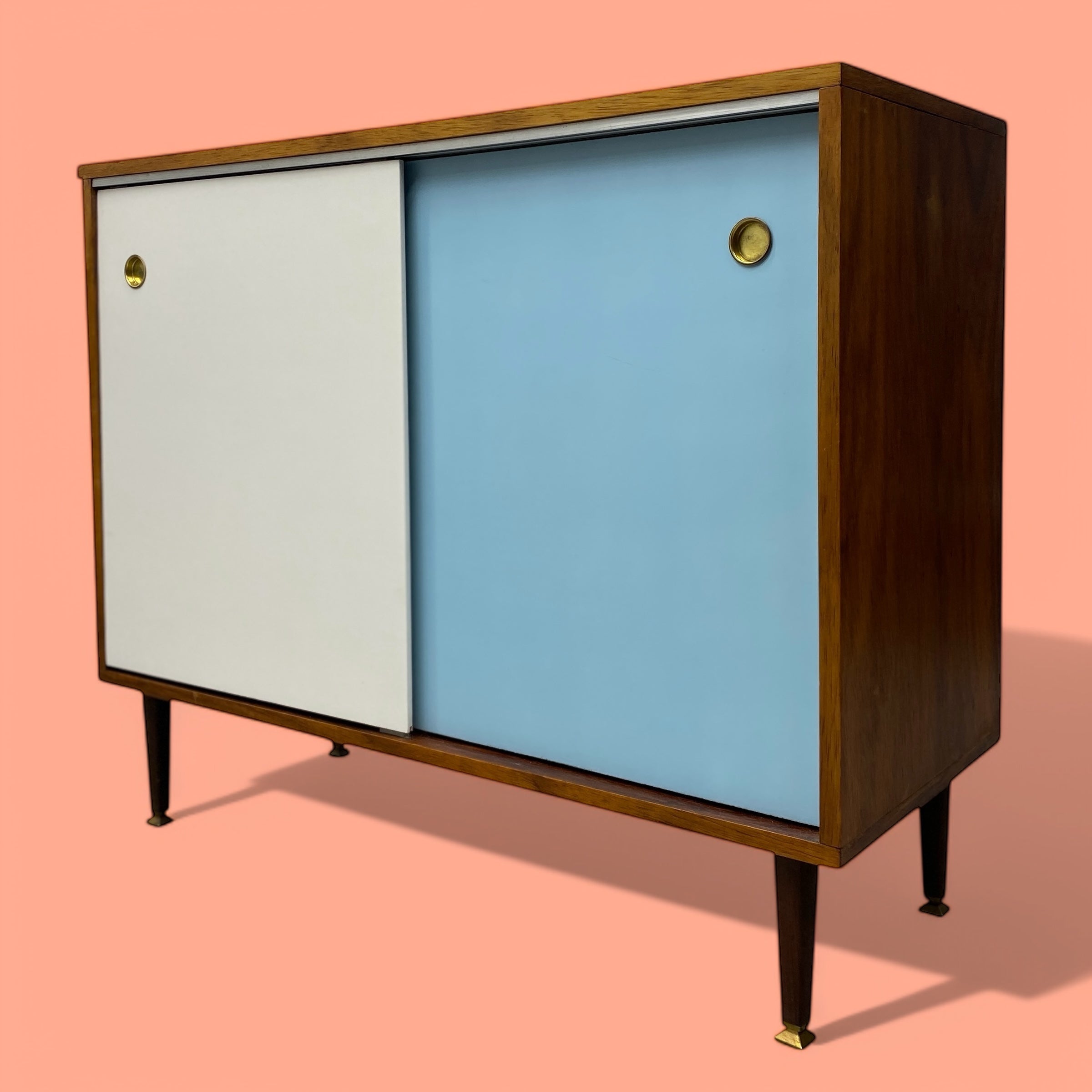 Midcentury Cabinet Teak Coloured Fronts Jiri Jiroutek Style Sideboard Blue White