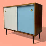 Load image into Gallery viewer, Midcentury Cabinet Teak Coloured Fronts Jiri Jiroutek Style Sideboard Blue White
