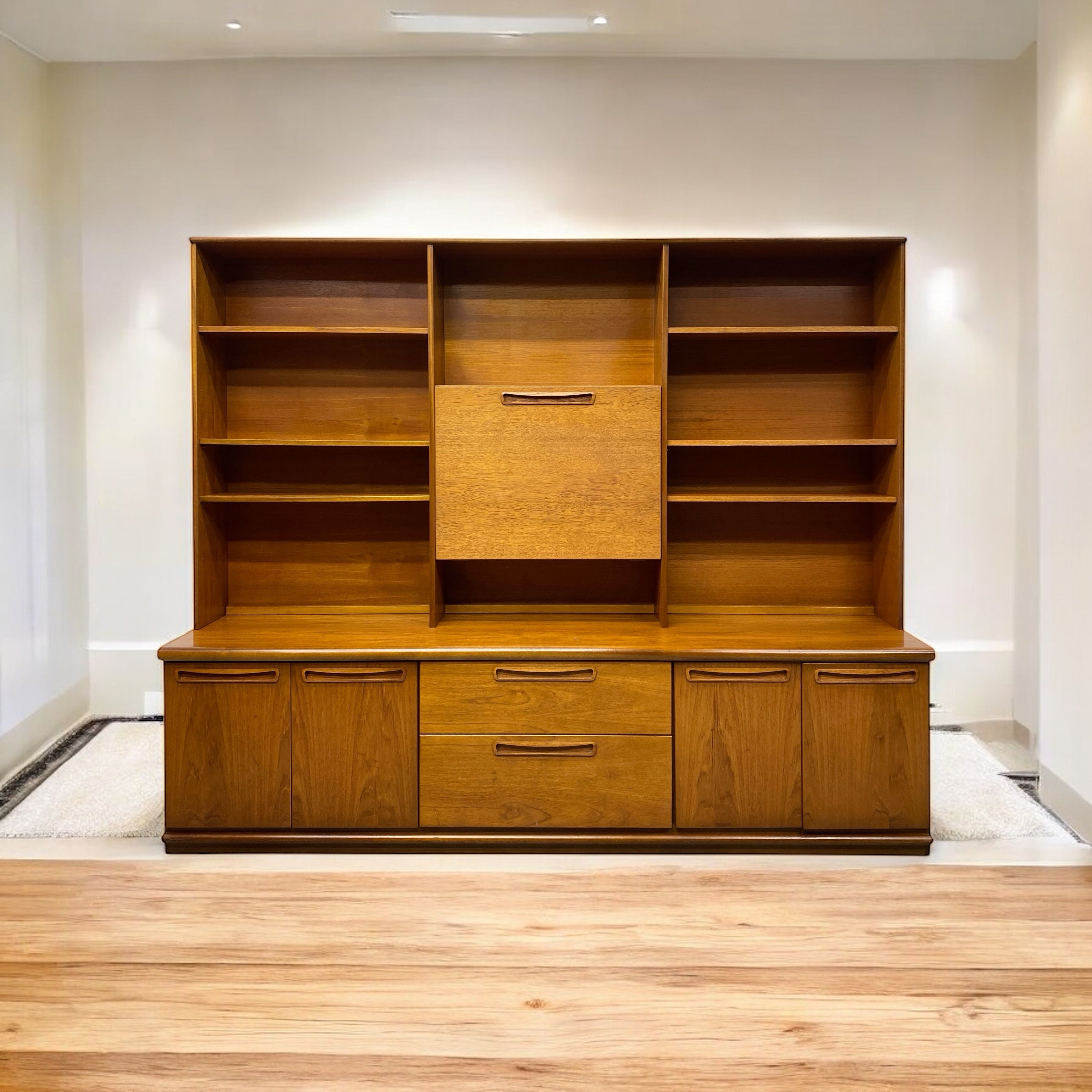 Room Set Wall Unit Shelving Cocktail Cabinet Drawers Teak Vintage Meredew