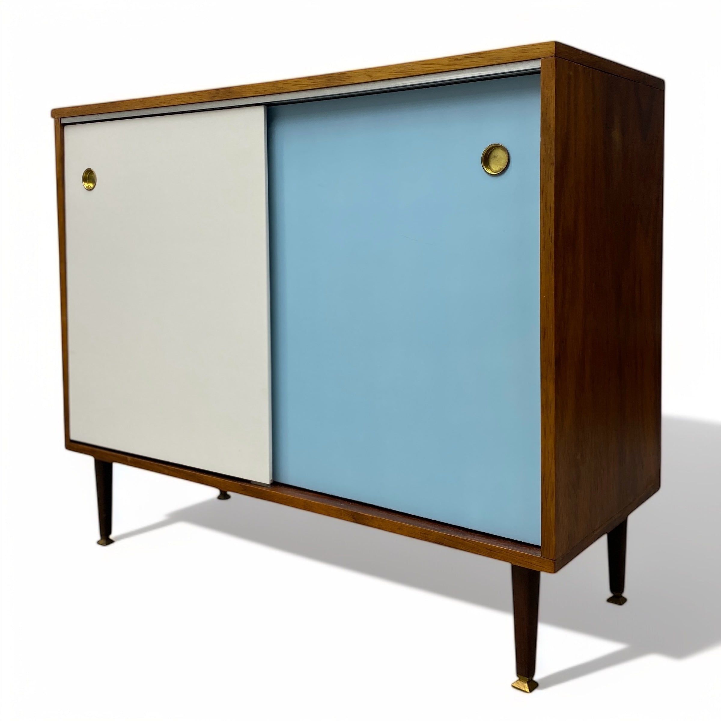 Midcentury Cabinet Teak Coloured Fronts Jiri Jiroutek Style Sideboard Blue White