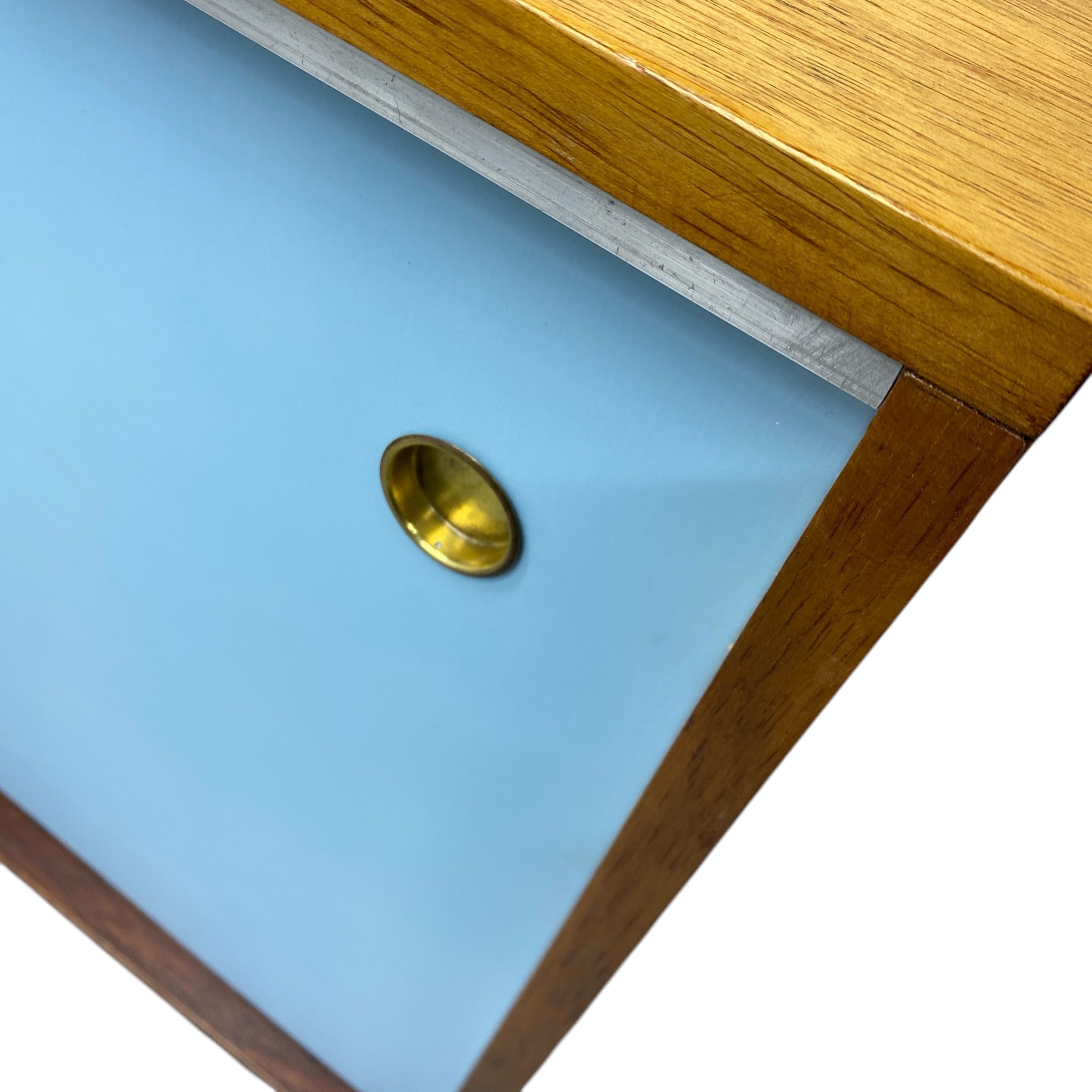 blue sliding cupboard door brass handle