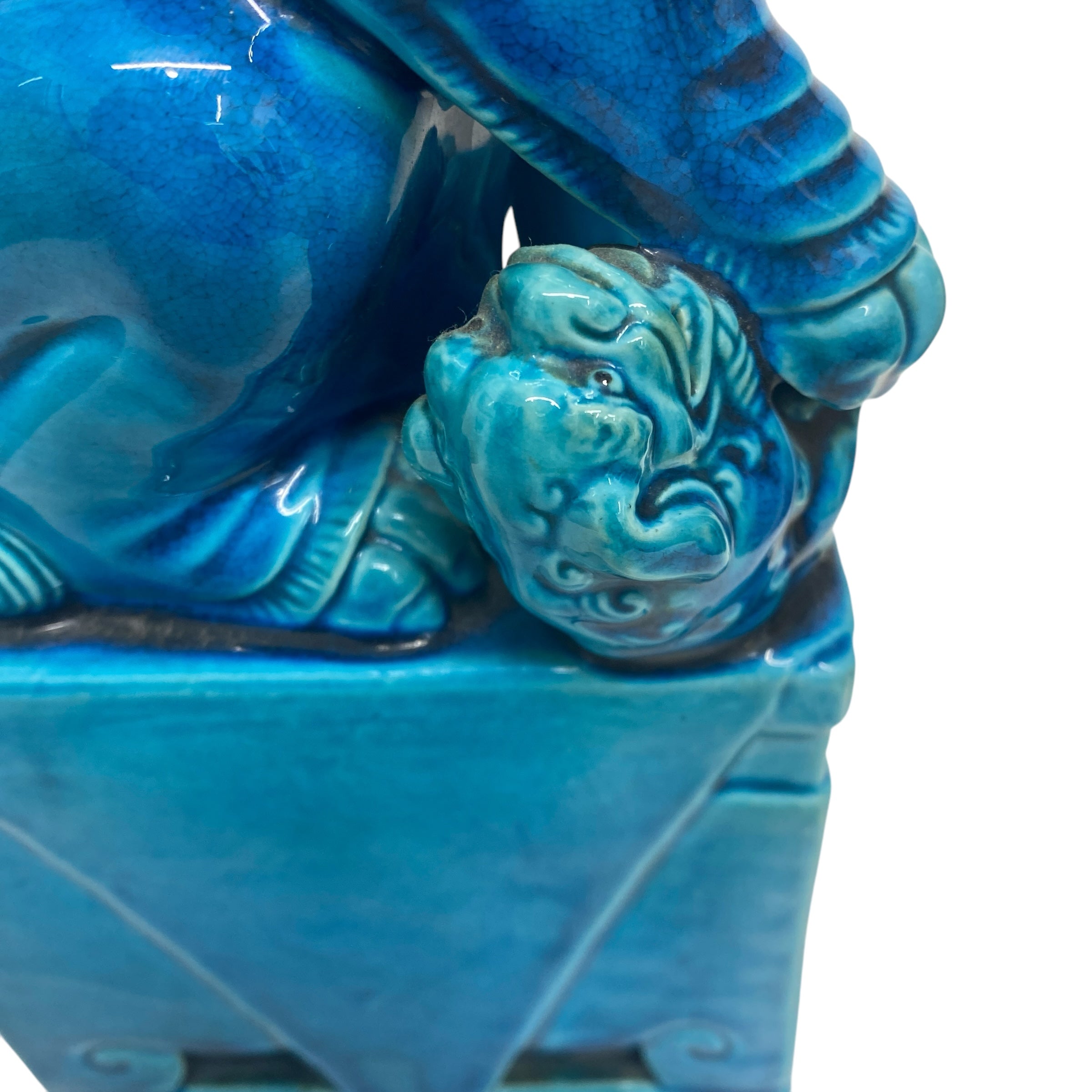 Foo Dog China Turquoise Enamel Porcelain Large