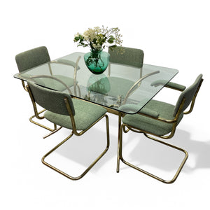 Marcel Breuer Dining Chairs & Dining Table 80s Cantilever Glass Green