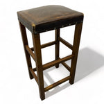 Load image into Gallery viewer, Brown Leather Seat Vintage School Stool Brown Leather
