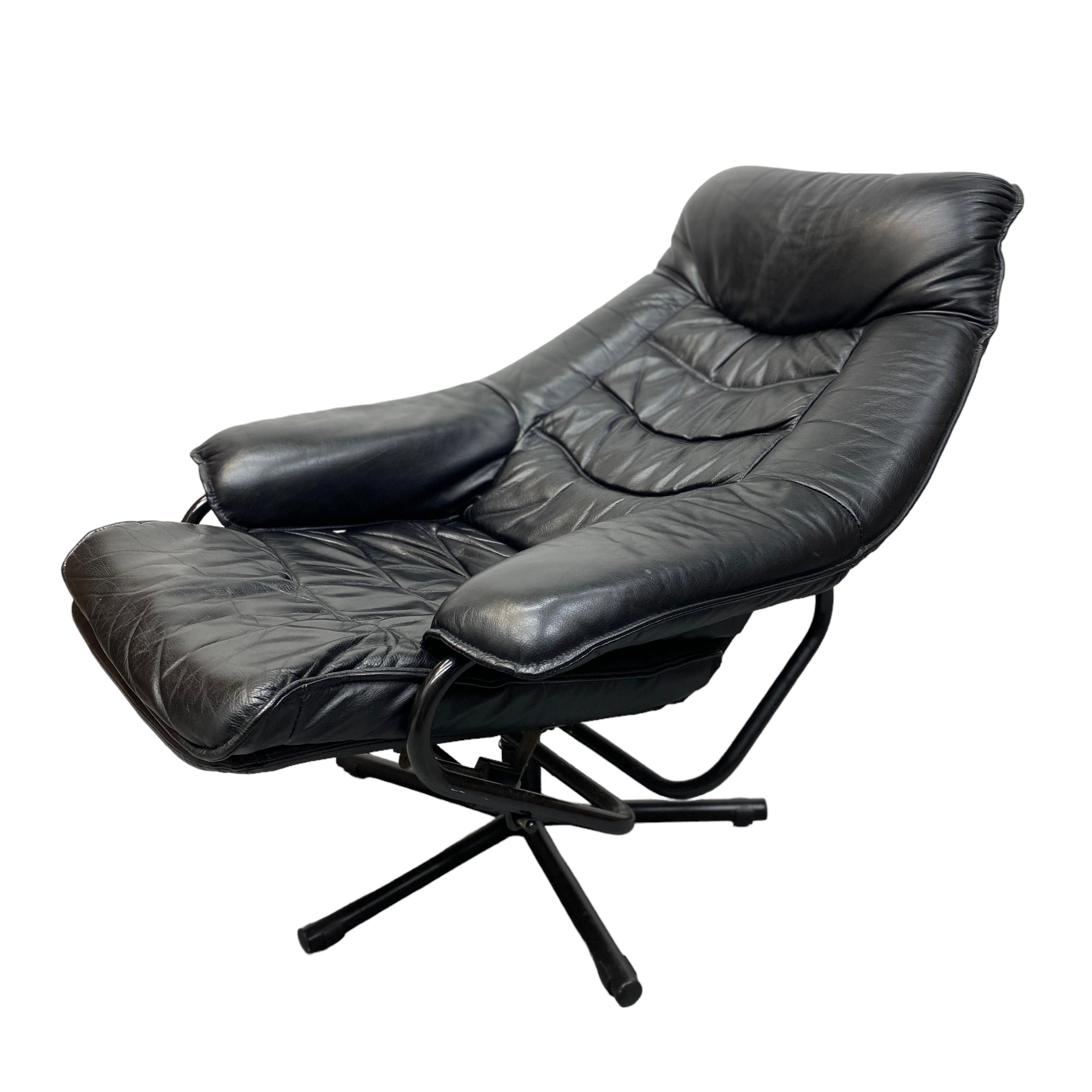 Reclined Black Leather Swivel Chair Norwegian Skoghaug