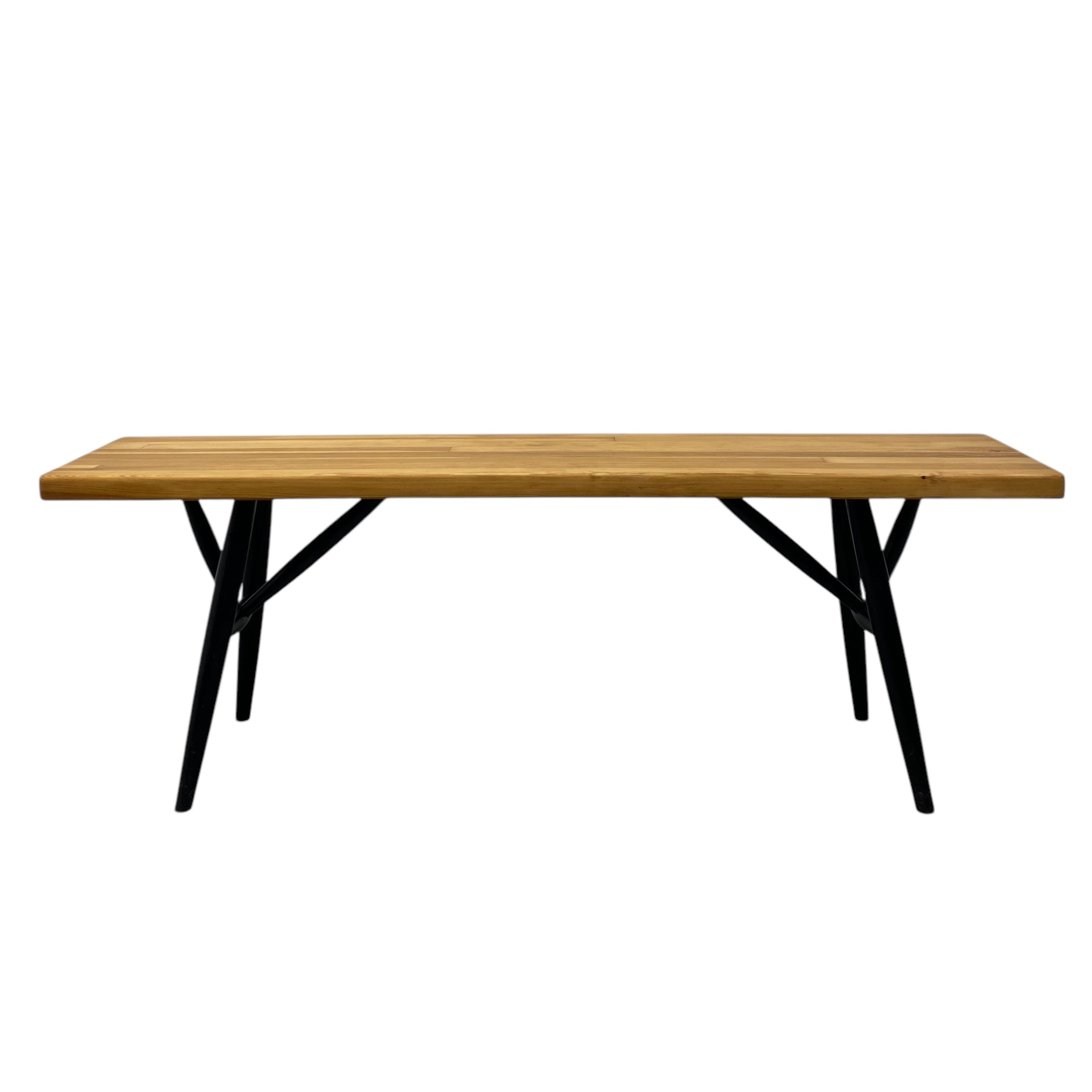 black ebonised legs and pine top bench