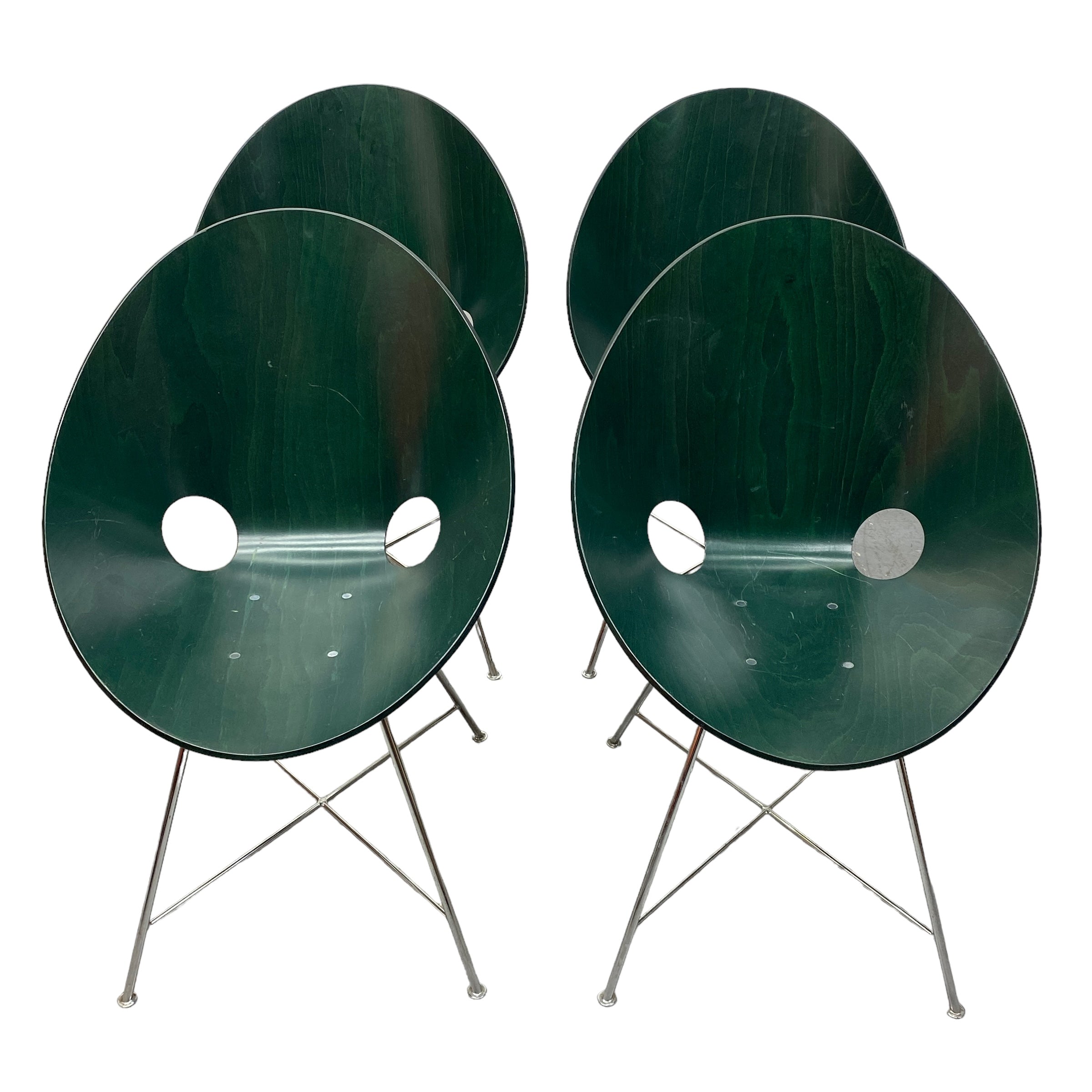 Four Green Plywood Chairs