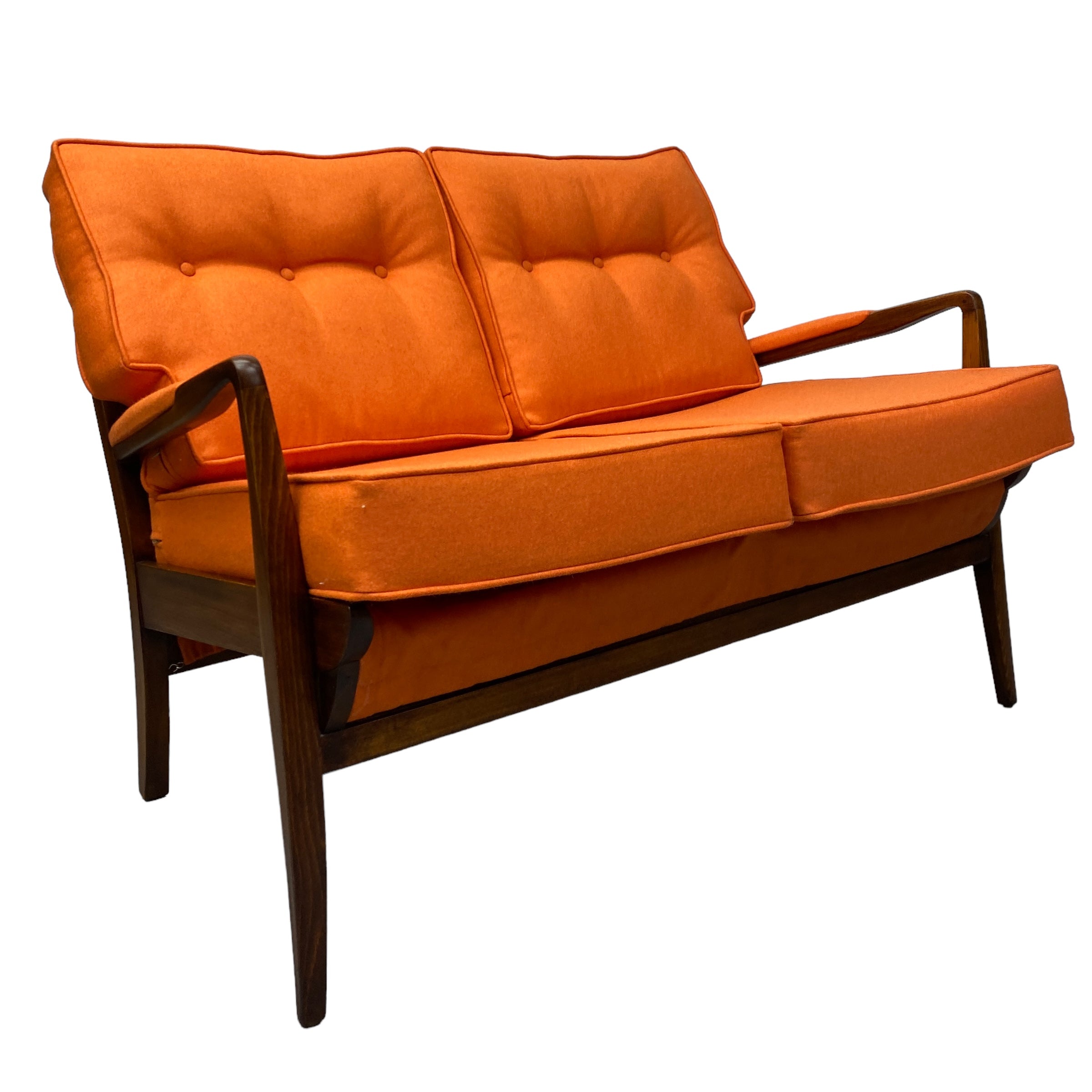 Teak Midcentury Sofa Orange Two Seater Cintique