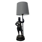 Load image into Gallery viewer, Antique Figural Lamp Cast Iron 1800s AND SATIN SHADE
