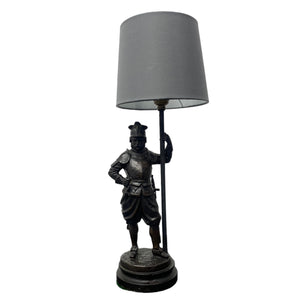 Antique Figural Lamp Cast Iron 1800s AND SATIN SHADE