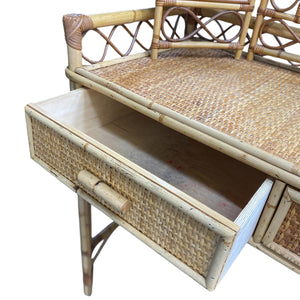 Open Drawer Vintage Dressing Table Bamboo Rattan Boho