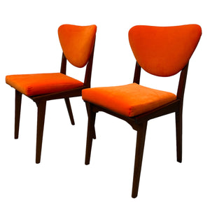 Teak Legs Vintage Bedroom Chairs Pair Orange Velvet