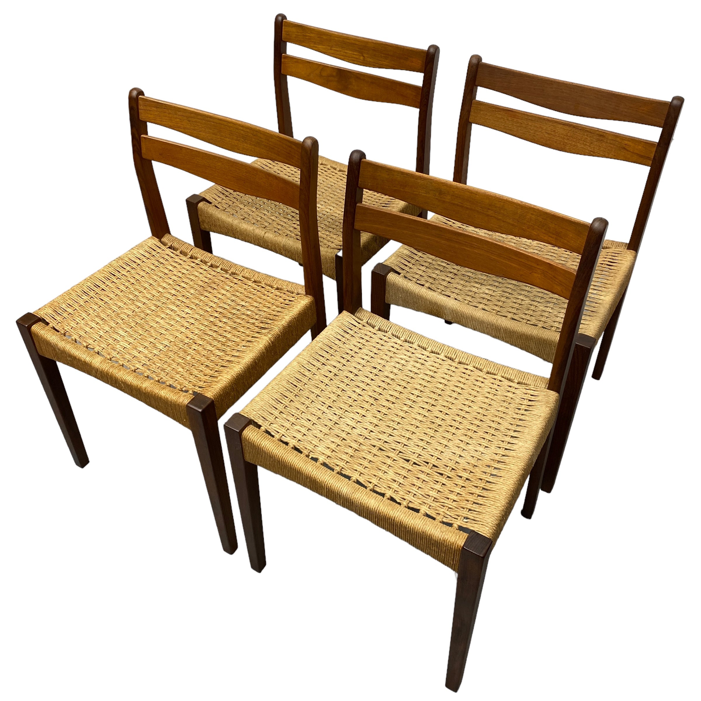 Teak And Papercord Dining Chairs