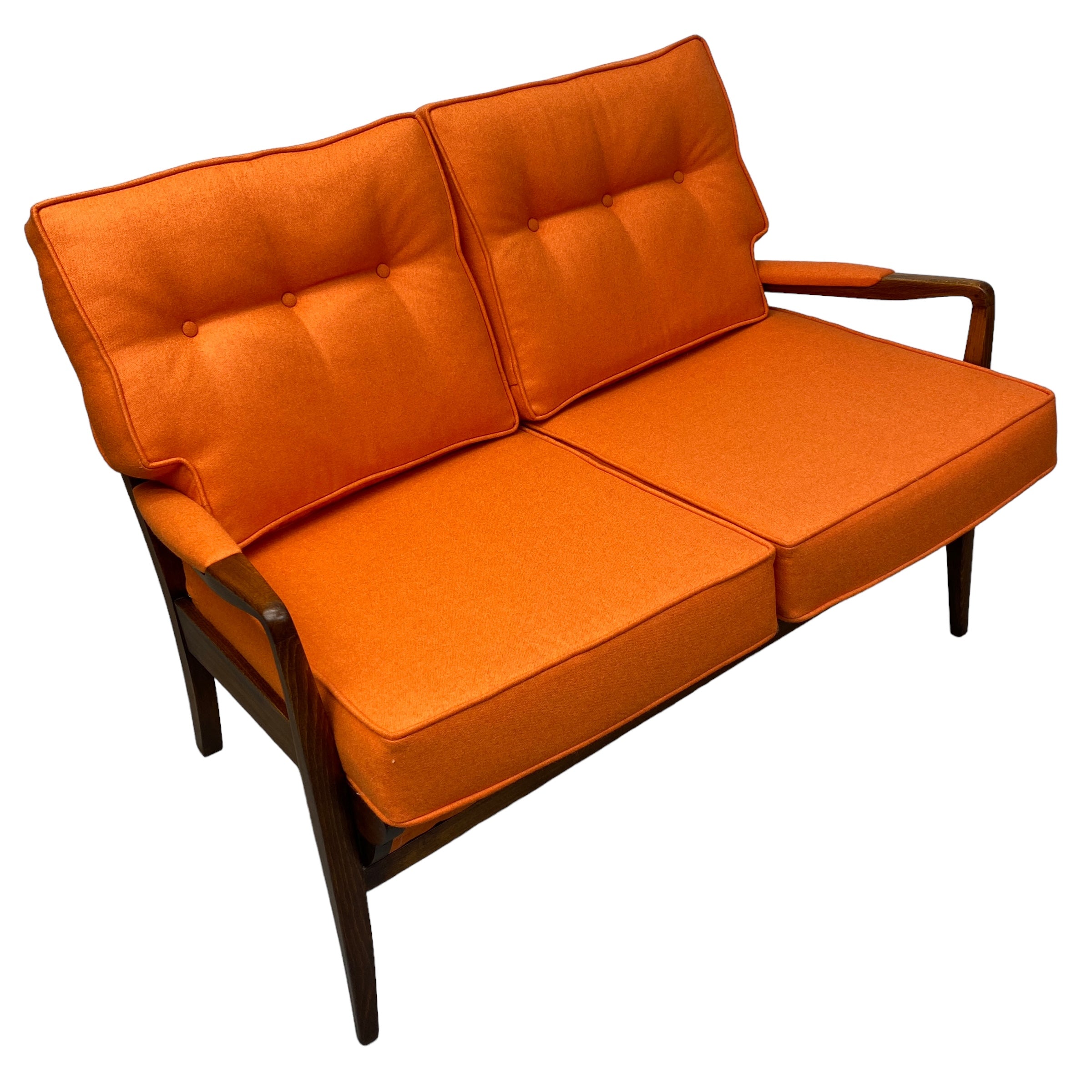 Buttoned Back Rest Midcentury Sofa Orange Two Seater Cintique