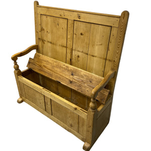 Lid Up Antique Settle Monks Bench Pembrokeshire Pine