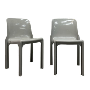 pair Grey Selene Chair Vico Magistretti Artemide 70s Stackable