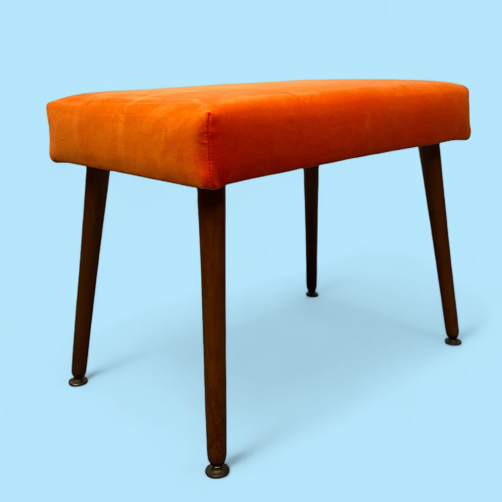 Midcentury Stool Orange Velvet