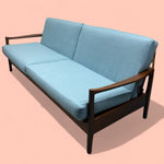 Load image into Gallery viewer, Sofa Midcentury Sofa Bed Blue Wool Teak 1960s
