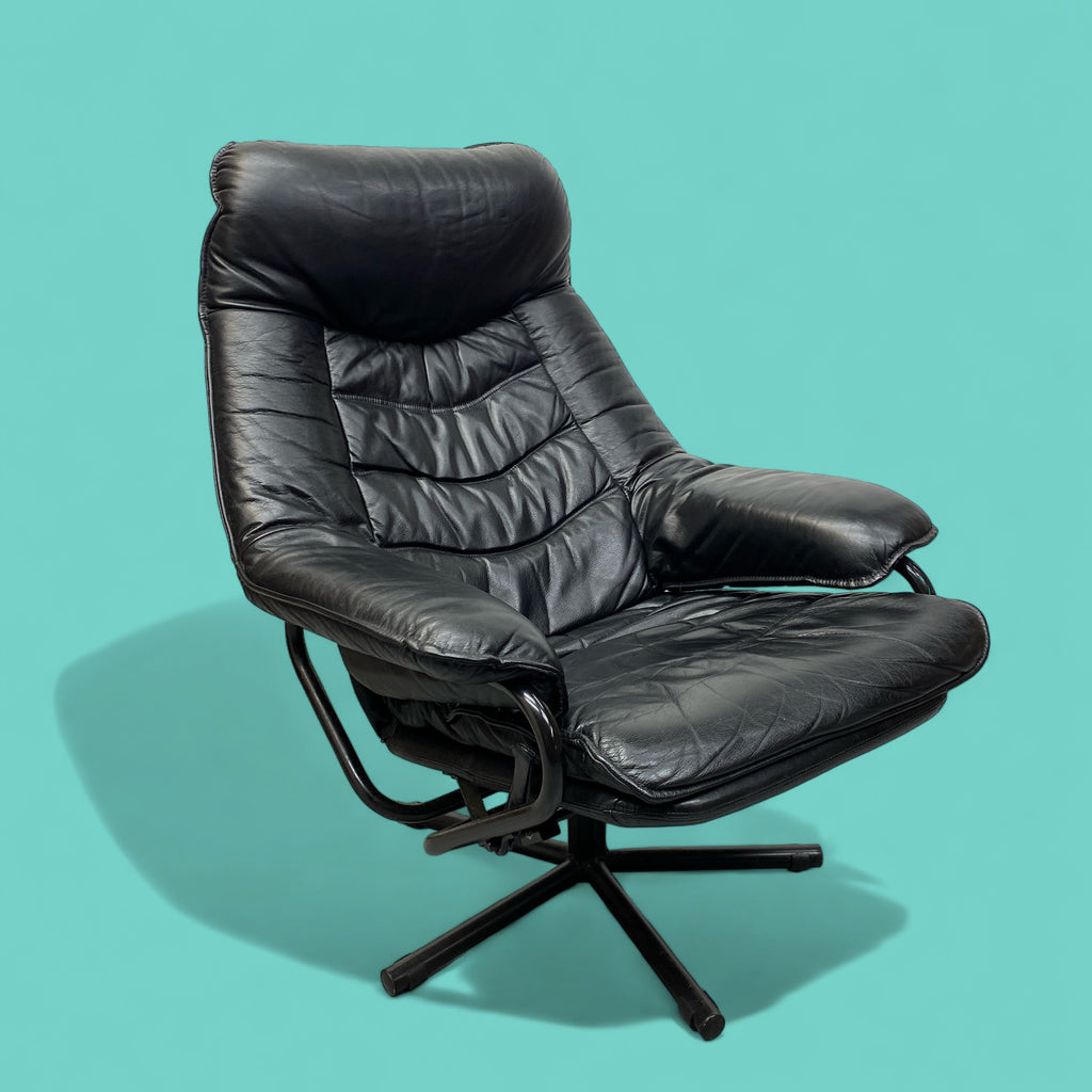 Black Leather Swivel Chair Norwegian Skoghaug