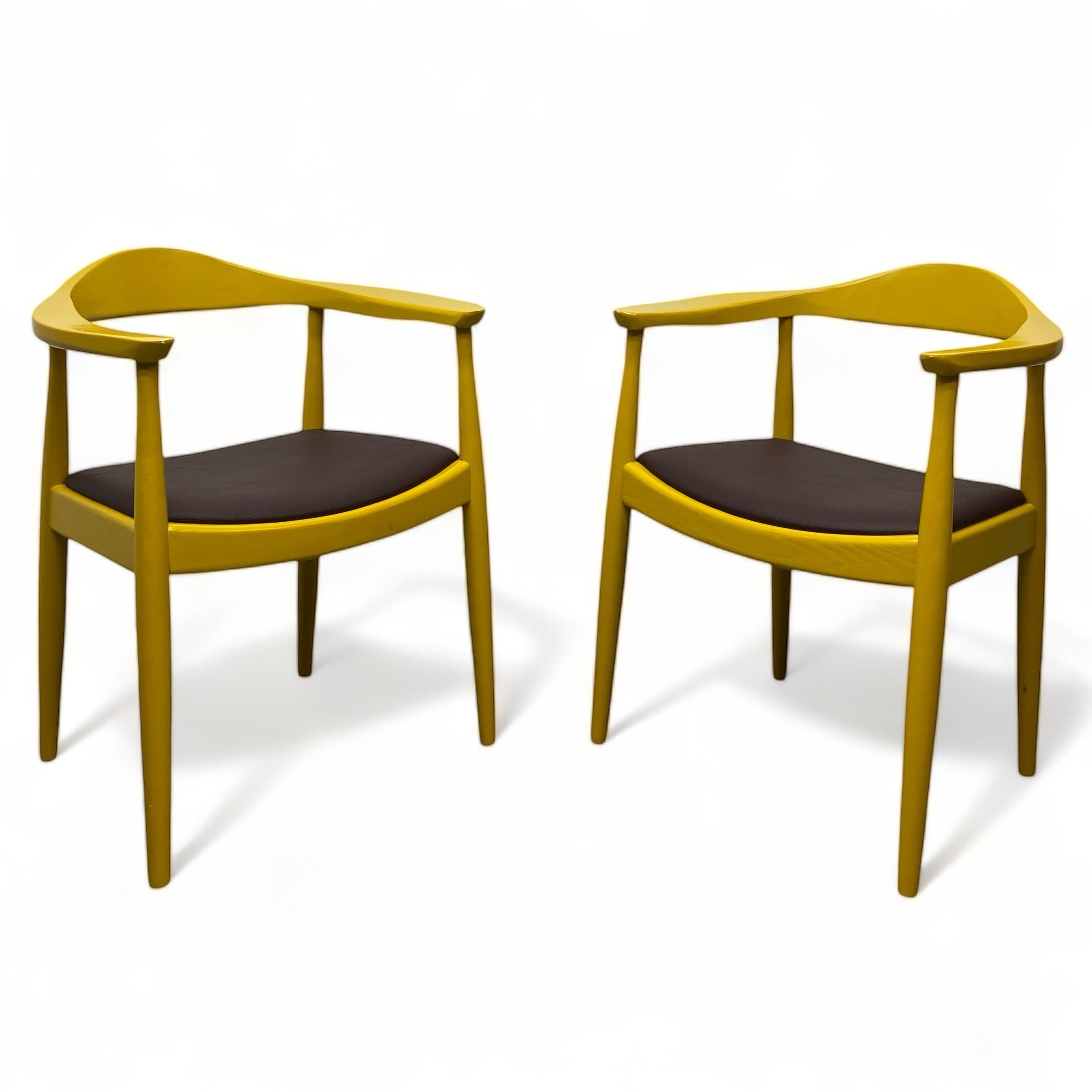 Yellow Pair Chairs Hans Wegner Inspired