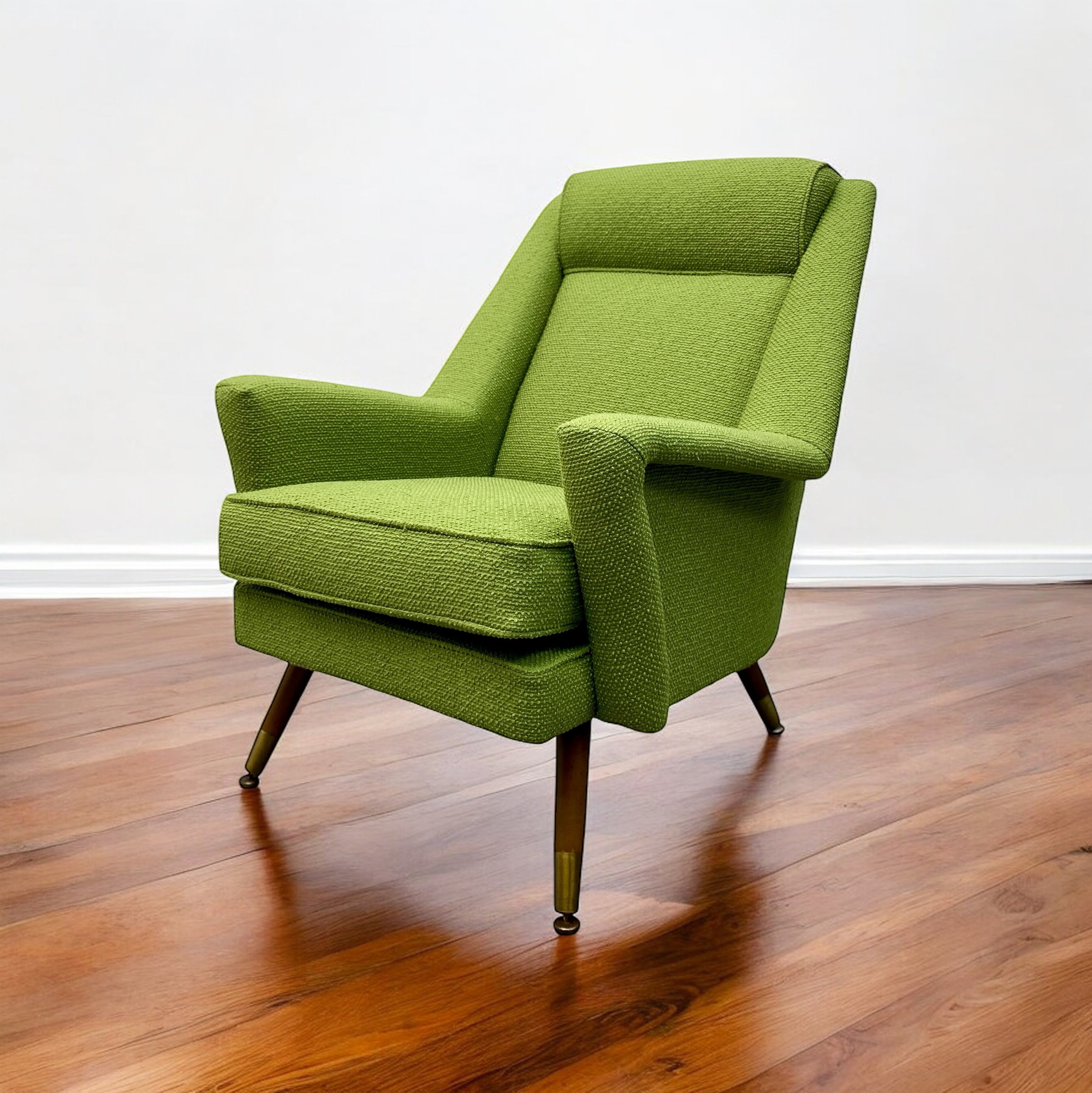 Wooden Floor Lounge Chair 60s Green Refurbished 