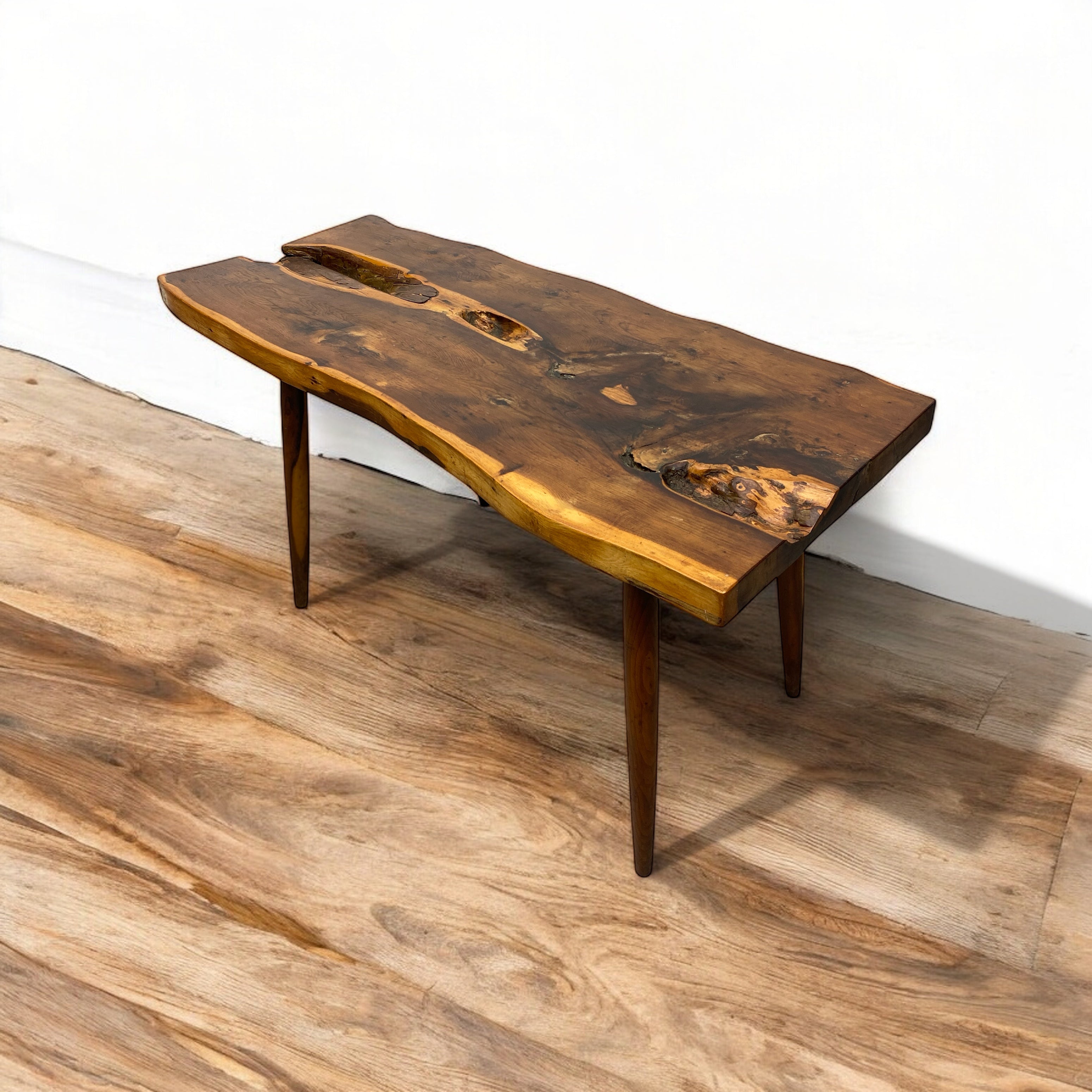 Coffee Table Live Edge Rustic Mesita On Wooden Floor