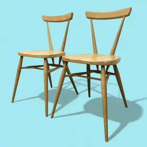 Ercol Dining Chairs Stacking Ash Pair