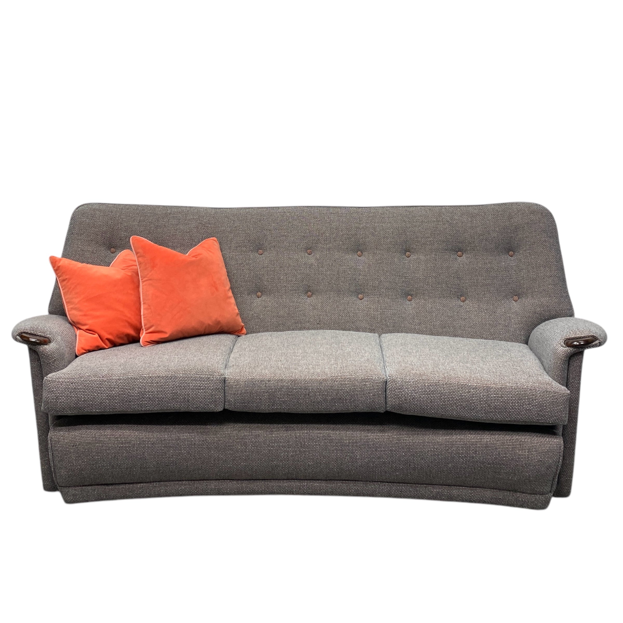 Front Of 1950s Sofa Grey Orange Three Seater