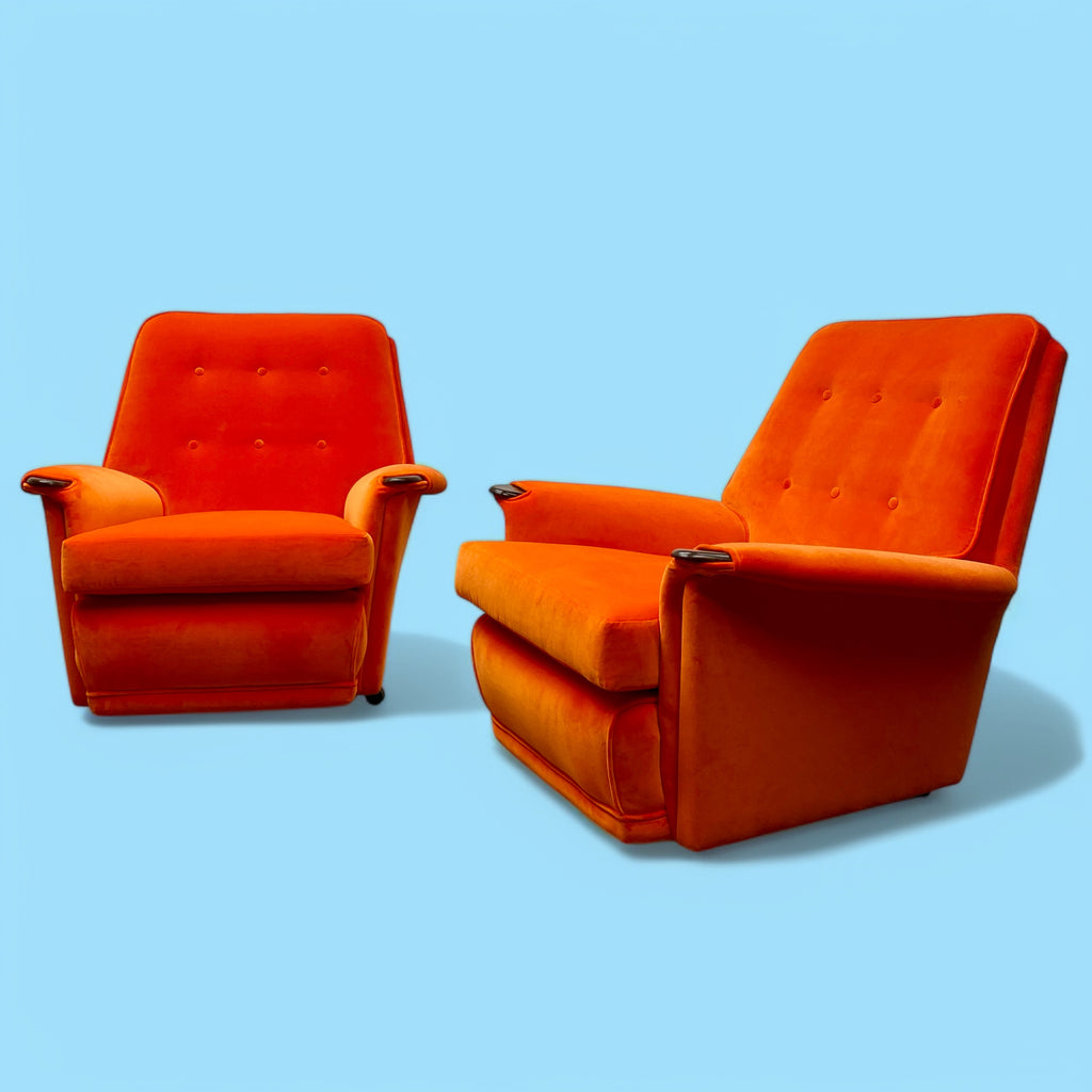 1950S Armchairs Orange Velvet Pair Of