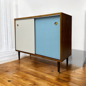 Room Set Midcentury Cabinet Teak Coloured Fronts Jiri Jiroutek Style Sideboard Blue White