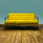 Load image into Gallery viewer, Room Set Midcentury Sofa Teak Yellow Wool Three Seater
