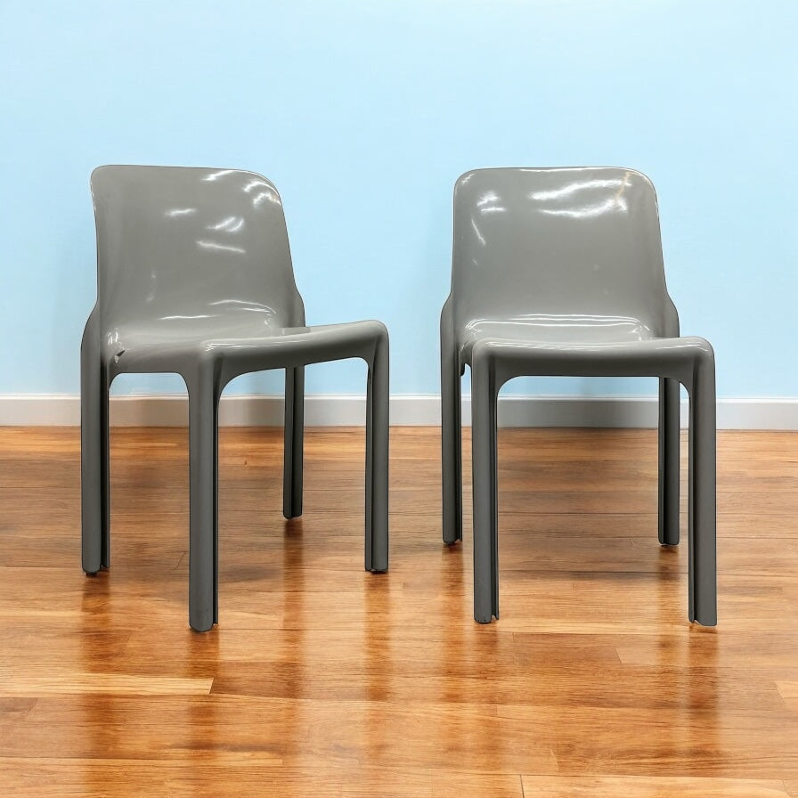 Pair Of Grey Selene Chair Vico Magistretti Artemide 70s Stackable